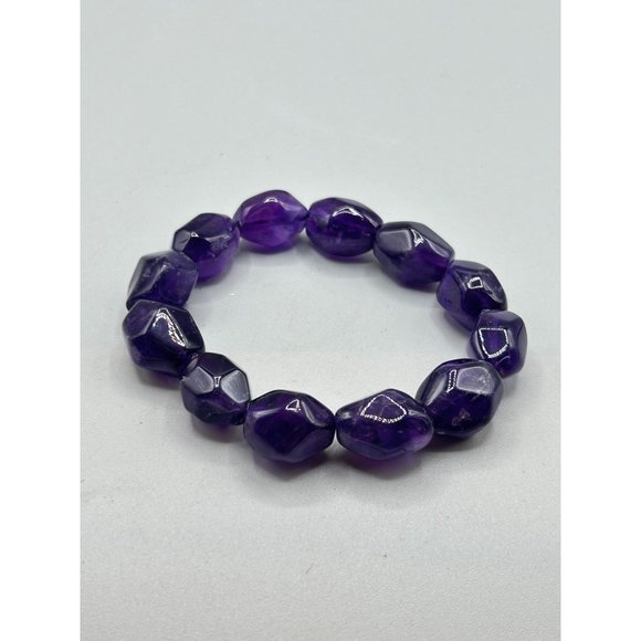Amethyst Nuggets Bracelet Stretch Elastic Expandable with Purple Chunky Beads - Picture 4 of 7
